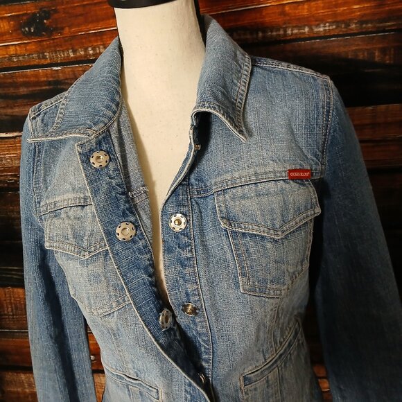 GUESS Vintage 90s Jean Jacket Snap Front Blue Denim 100% Cotton READ - Picture 4 of 11